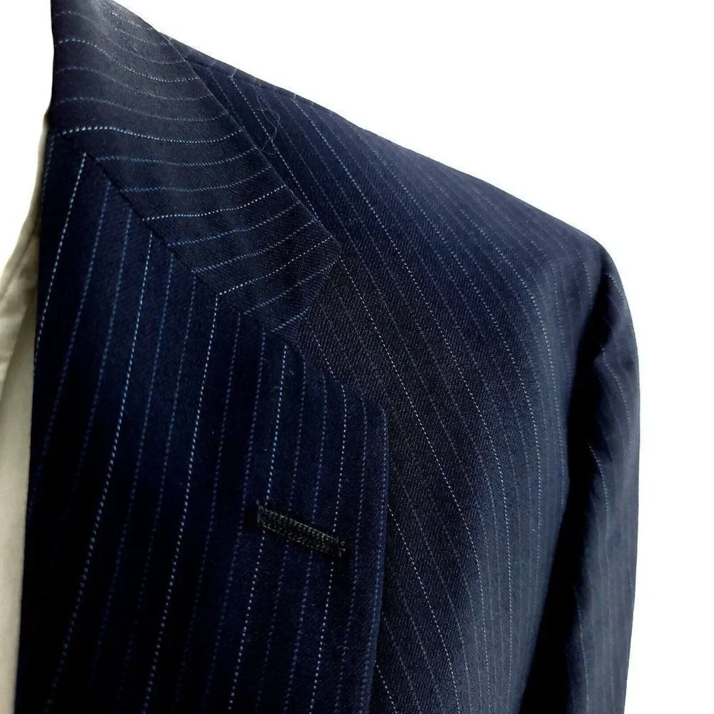 Hart‎ Schaffner Marx Wool 3 Button Suit Jacket 42L Blue W/ Blue Striped